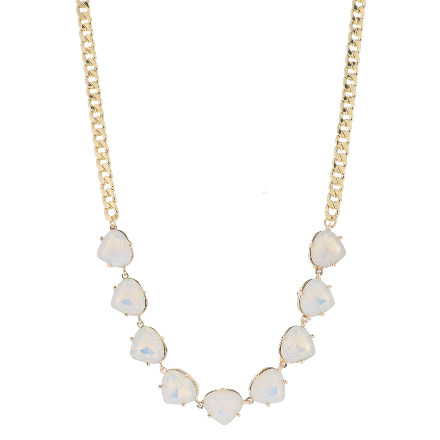 15" Moonstone Crystal Portion on Gold Curb Chain Necklace, 3" Ext