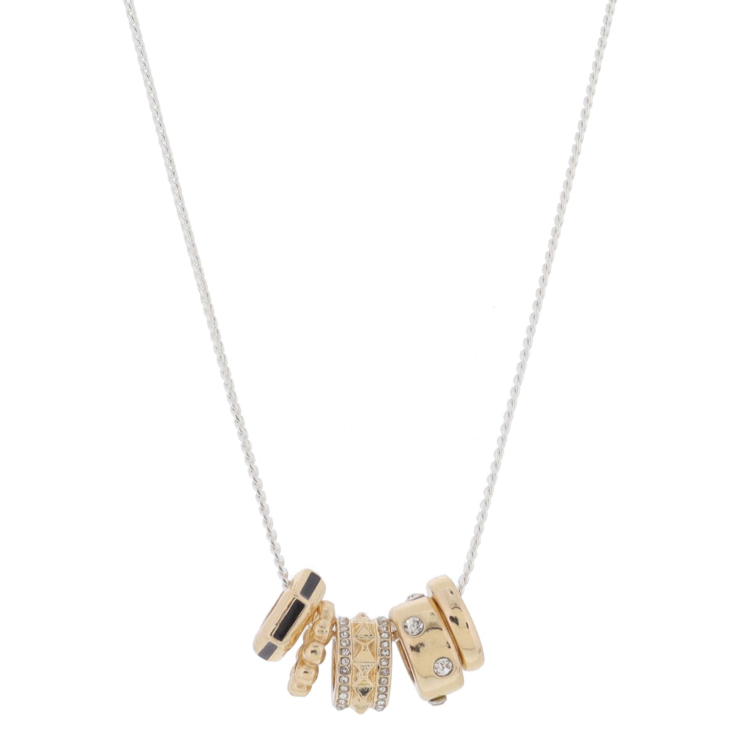 Gold & Jet Hexagon, Gold Balls, Gold Stud, Gold with Crystals, Gold Ring Rondel Cluster Necklace