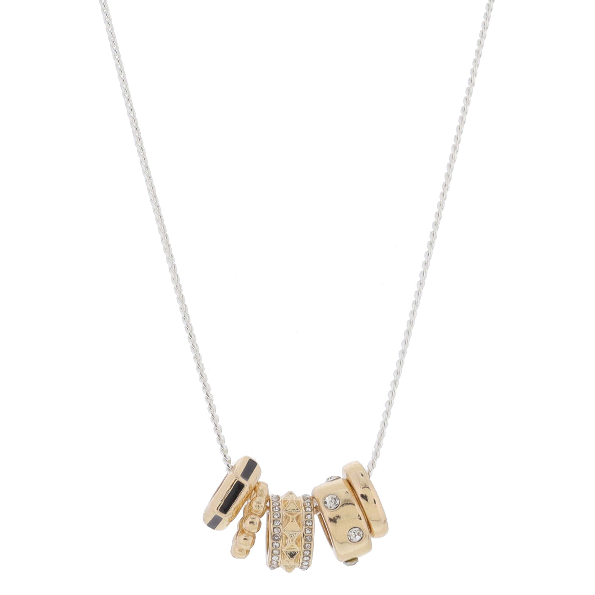 Gold & Jet Hexagon, Gold Balls, Gold Stud, Gold with Crystals, Gold Ring Rondel Cluster Necklace