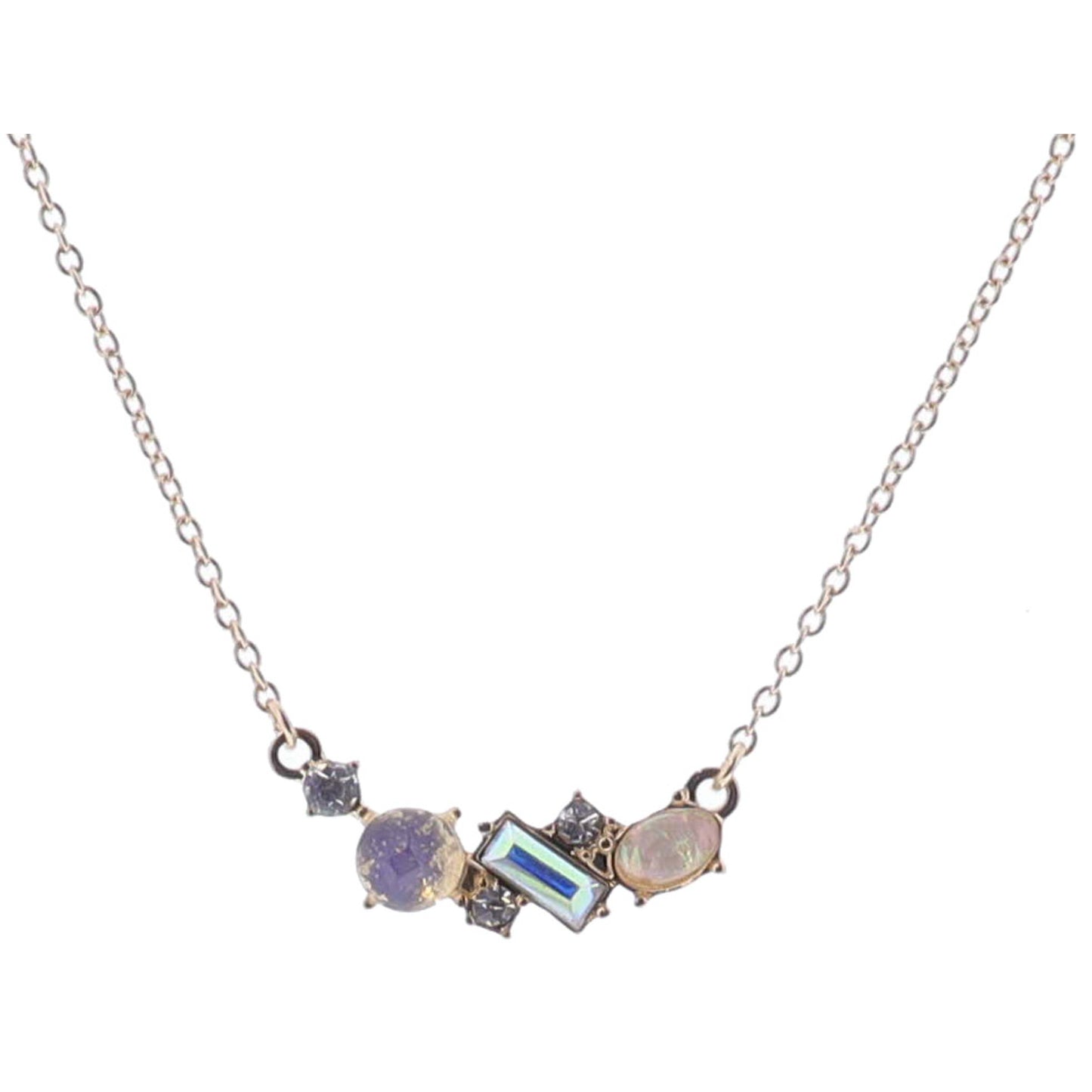 16" Multi Clear, Opalite, AB, and Opal Crystal Cluster Necklace, 3" Ext