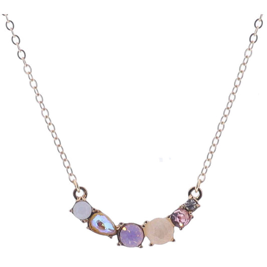 16" Multi Pinks, Moonstone, Champagne, Rose Quartz Stone and Crystal Cluster Necklace, 3" Ext