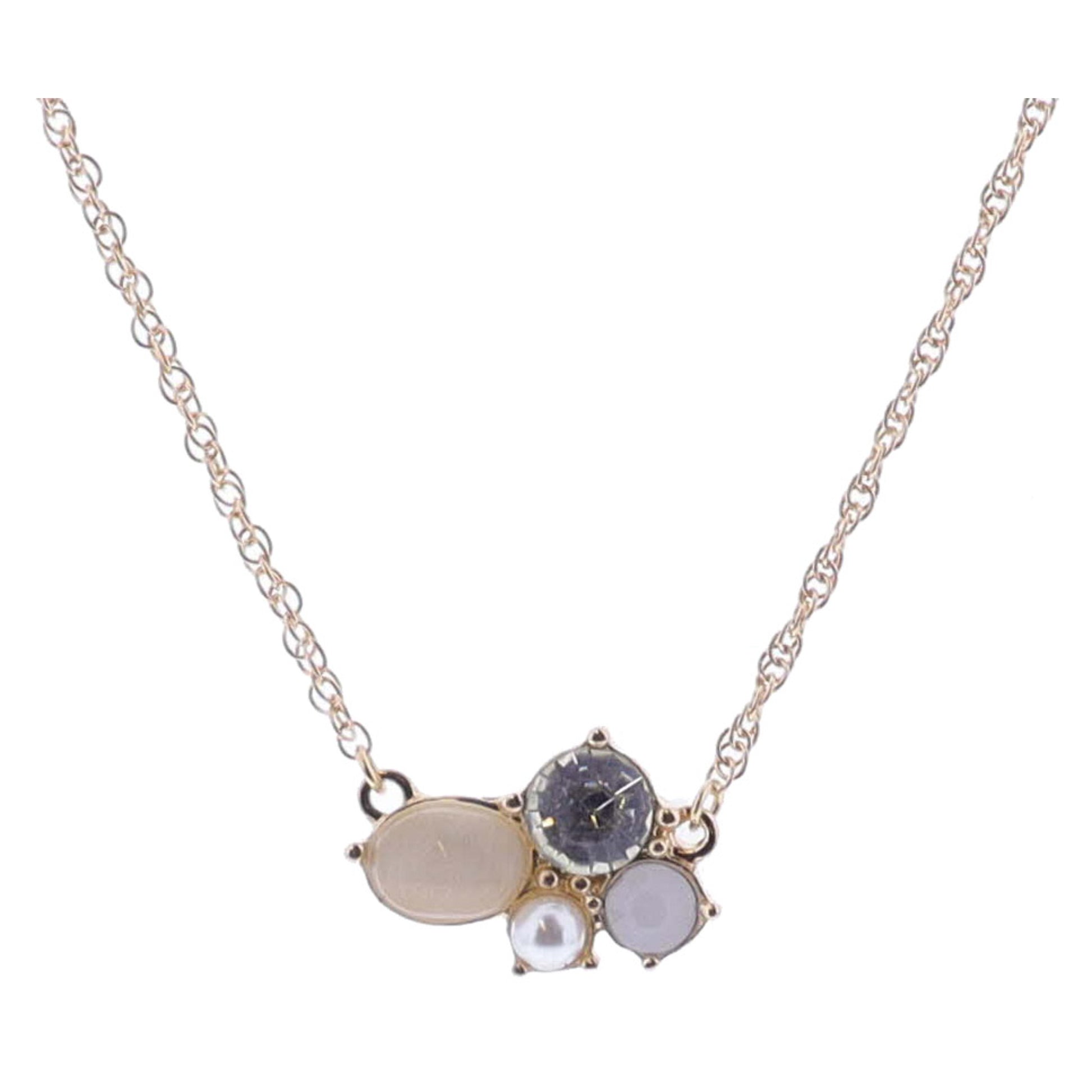 16" Multi Pearl, Clear, Moonstone Crystal Cluster Necklace, 3" Ext