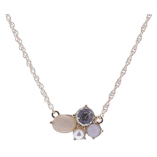 16" Multi Pearl, Clear, Moonstone Crystal Cluster Necklace, 3" Ext