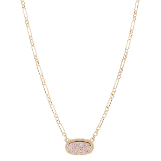 16" Rose Gold Druzy Oval Necklace, 3" Ext
