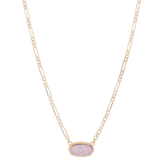 16" Light Pink Druzy Necklace, 3" Ext