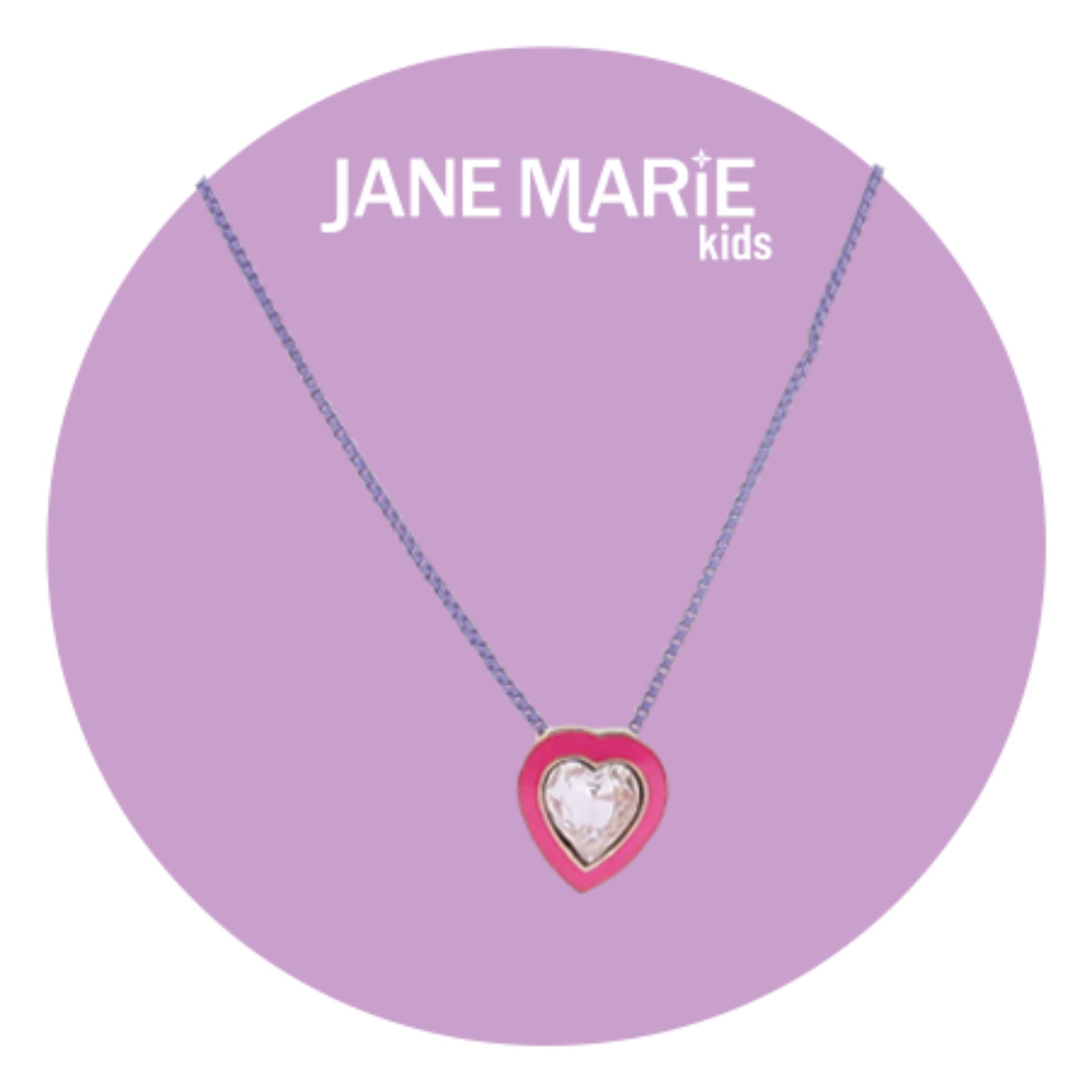 Kids 14" Lavender Chain Necklace with Hot Pink Enamel & Light Pink Crystal Heart