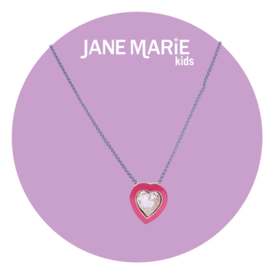 Kids 14" Lavender Chain Necklace with Hot Pink Enamel & Light Pink Crystal Heart
