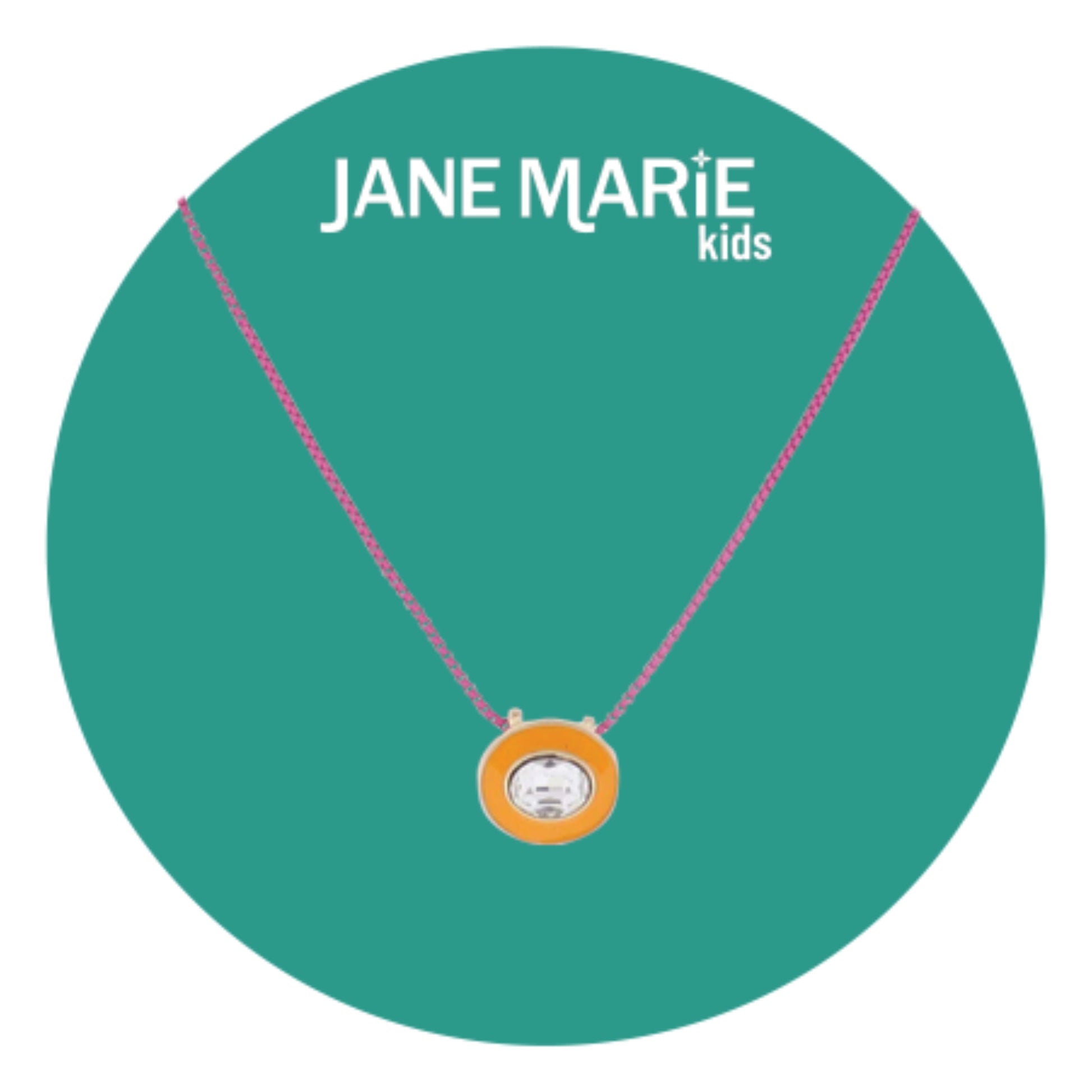 Kids 14" Hot Pink Chain Necklace with Orange Enamel & Clear Crystal Oval