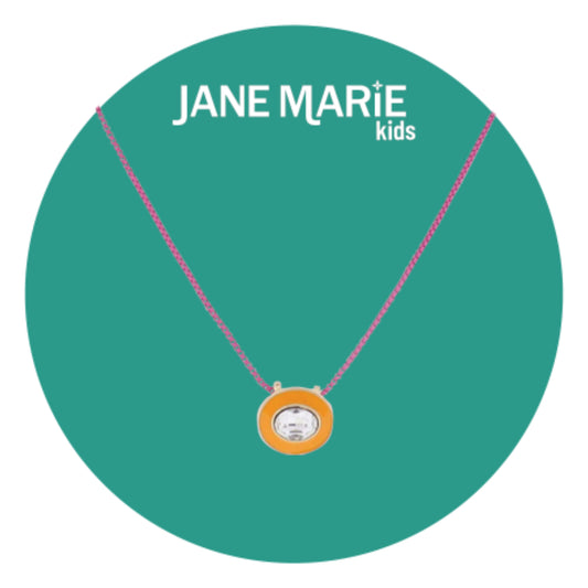 Kids 14" Hot Pink Chain Necklace with Orange Enamel & Clear Crystal Oval