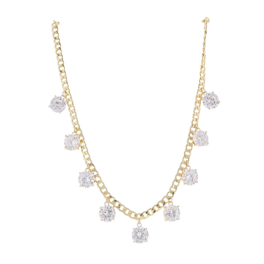 18"-24" Gold Curb Chain Necklace with Clear Crystals Stations