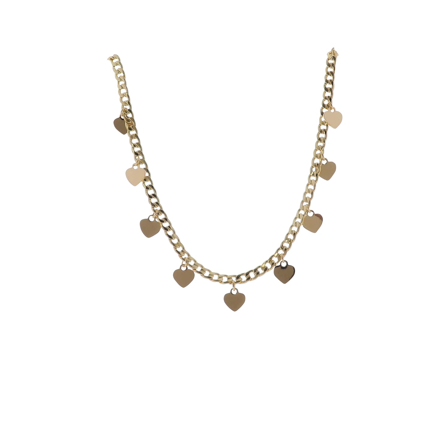 18"-24" Gold Curb Chain Necklace with Gold Hearts Stations