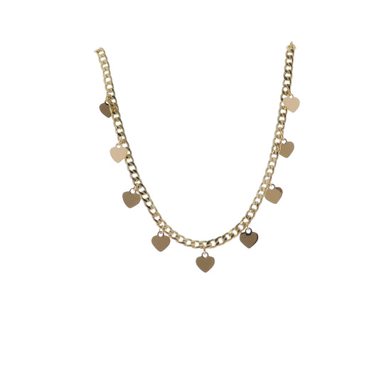 18"-24" Gold Curb Chain Necklace with Gold Hearts Stations