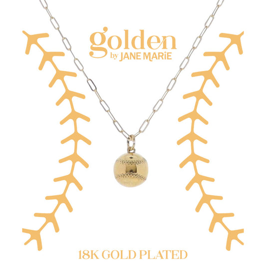 16" 18K Gold Plated Paperclip Chain Necklace with Gold Baseball Pendant