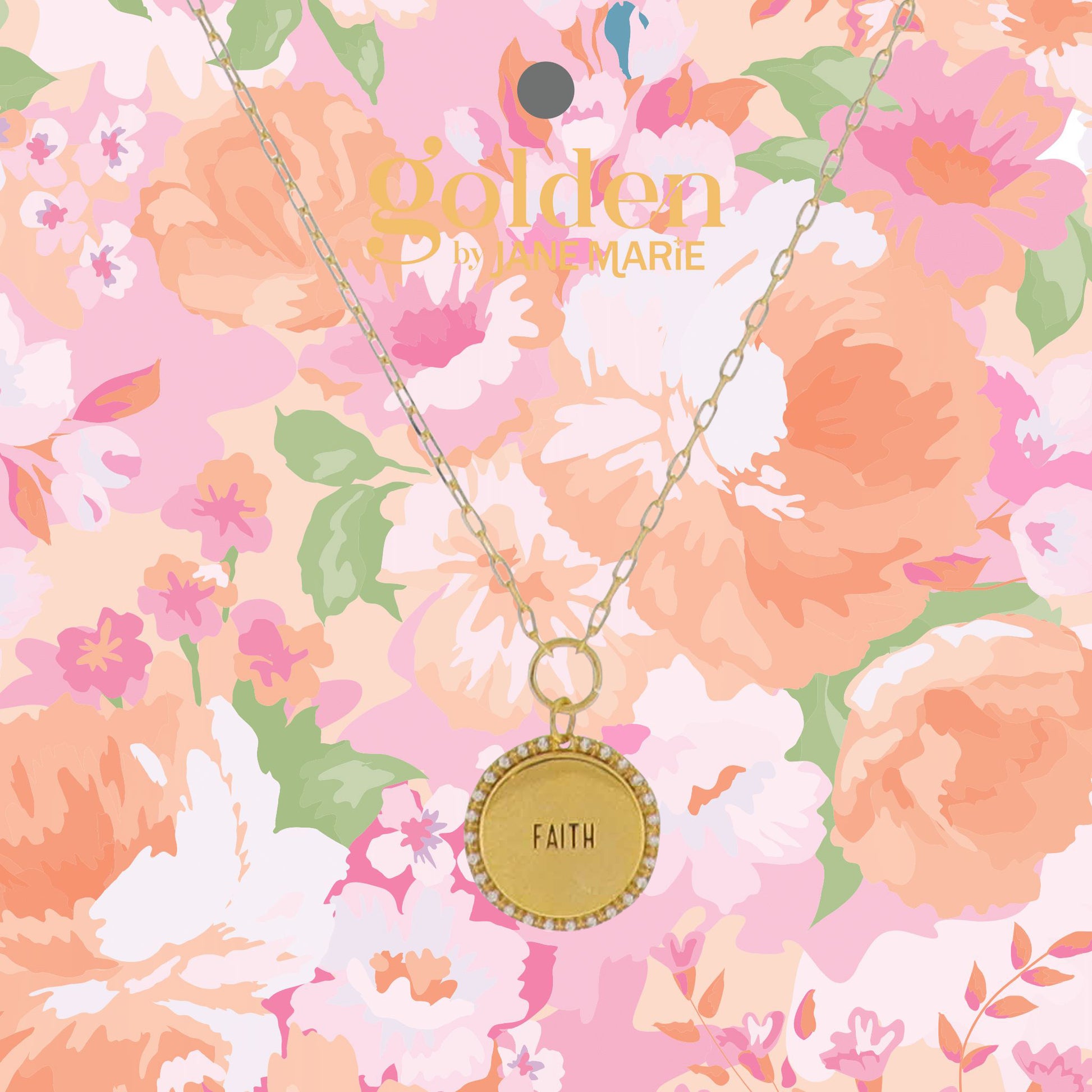 16" 18K Gold Plated Paperclip Chain Necklace with "Faith" Crystal Inlayed Disk