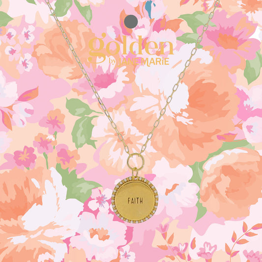 16" 18K Gold Plated Paperclip Chain Necklace with "Faith" Crystal Inlayed Disk