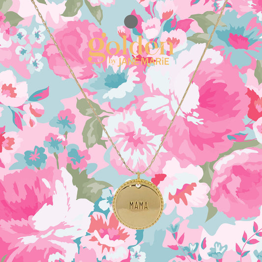 16" 18K Gold Plated Singapore Chain Necklace with "Mama" Rope Edged Disk