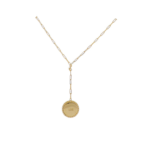 16" 18K Gold Plated Paperclip Chain Necklace with "Love" Crystal Inlayed Disk