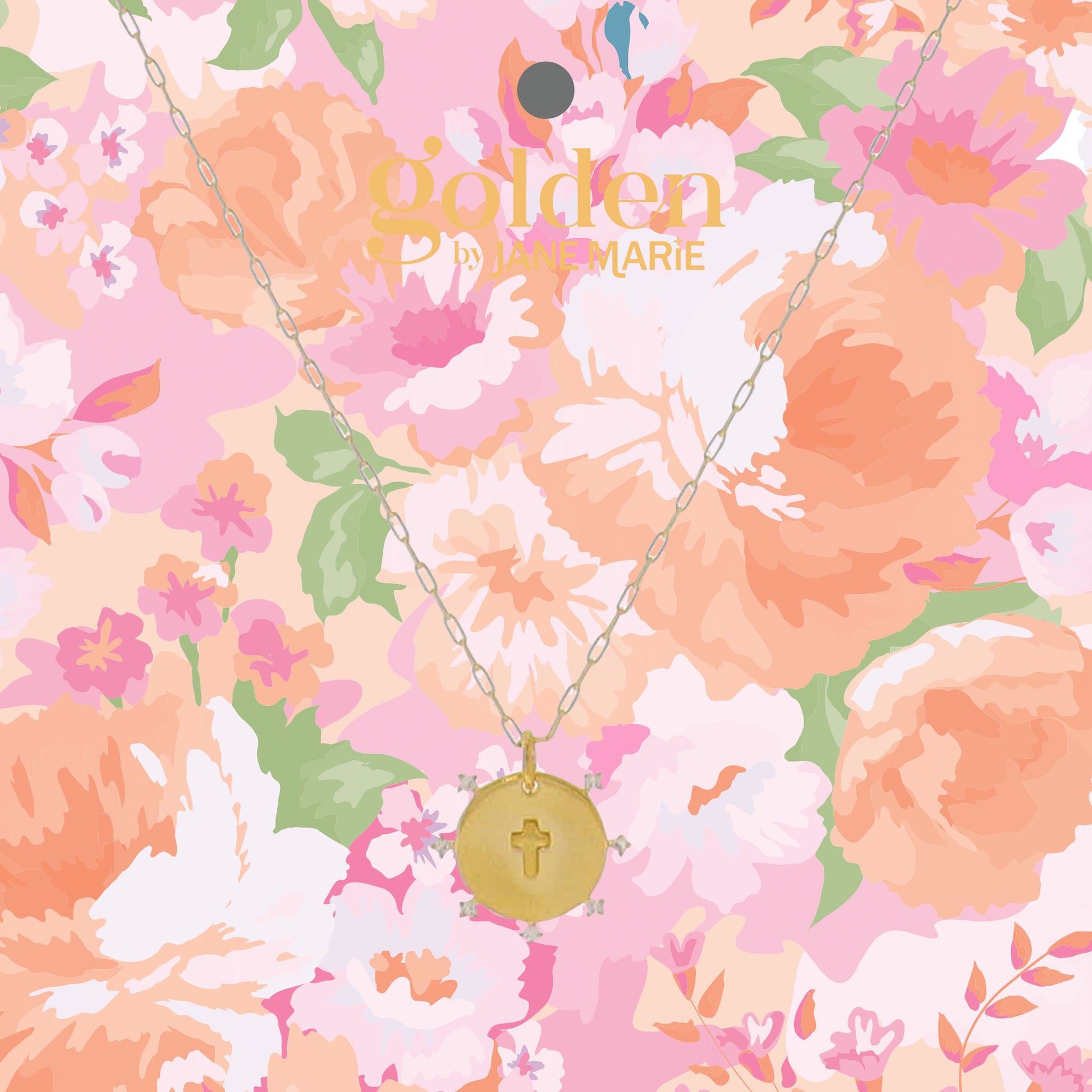 16" 18K Gold Plated Paperclip Chain Necklace with Cross Crystal Accented Disk