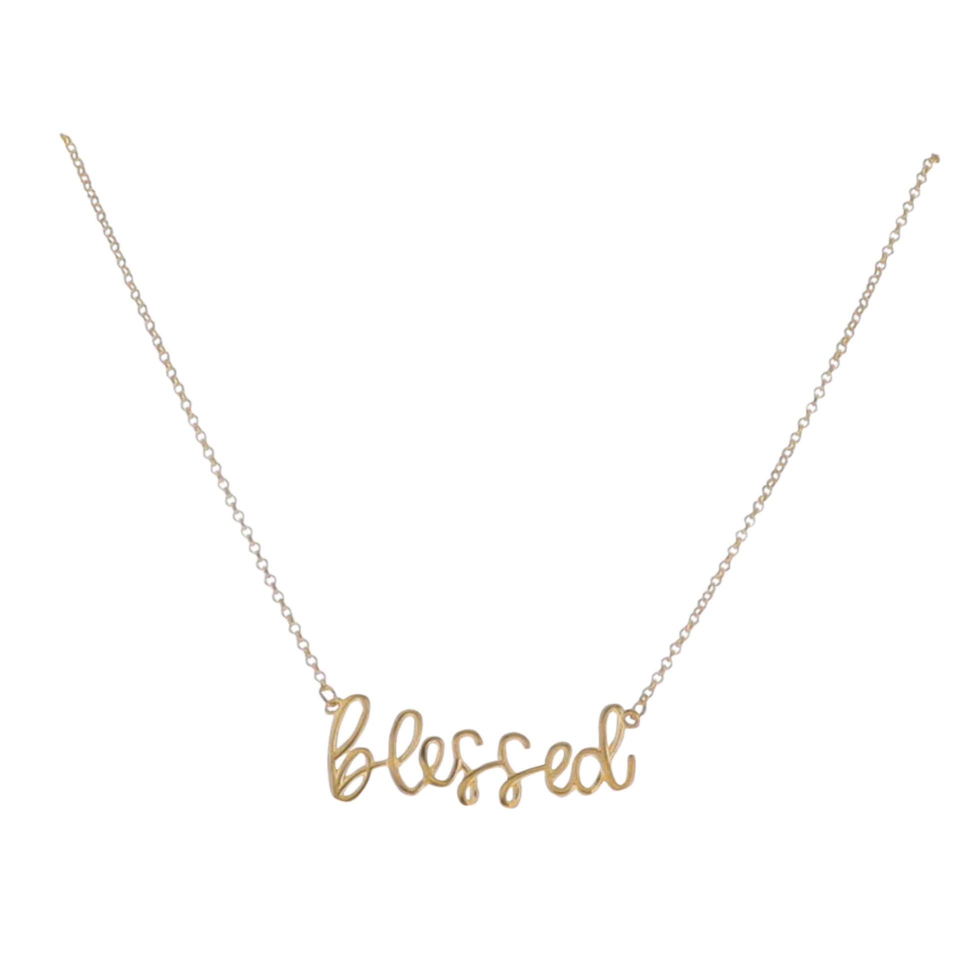 16" 18K Gold Plated Rolo Chain Necklace with Cursive "Blessed"