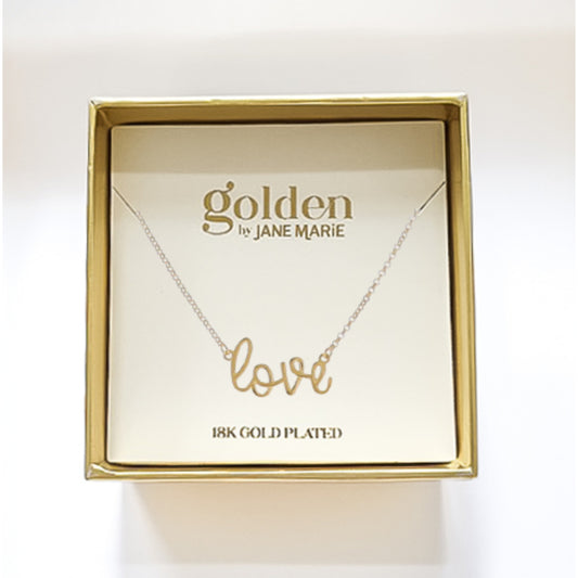 16" 18K Gold Plated Rolo Chain Necklace with Cursive "Love"