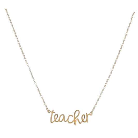 16" 18K Gold Plated Rolo Chain Necklace with Cursive "Teacher"