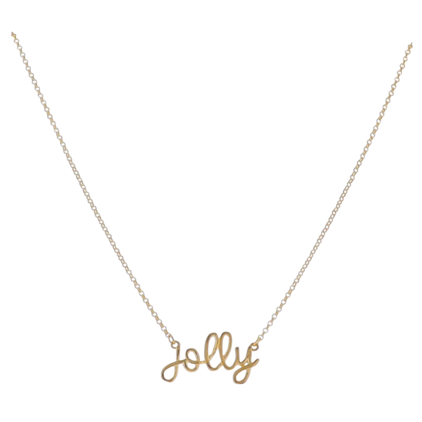 16" 18K Gold Plated Rolo Chain Necklace with Cursive "Jolly"
