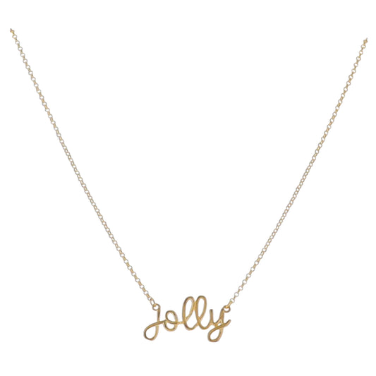 16" 18K Gold Plated Rolo Chain Necklace with Cursive "Jolly"