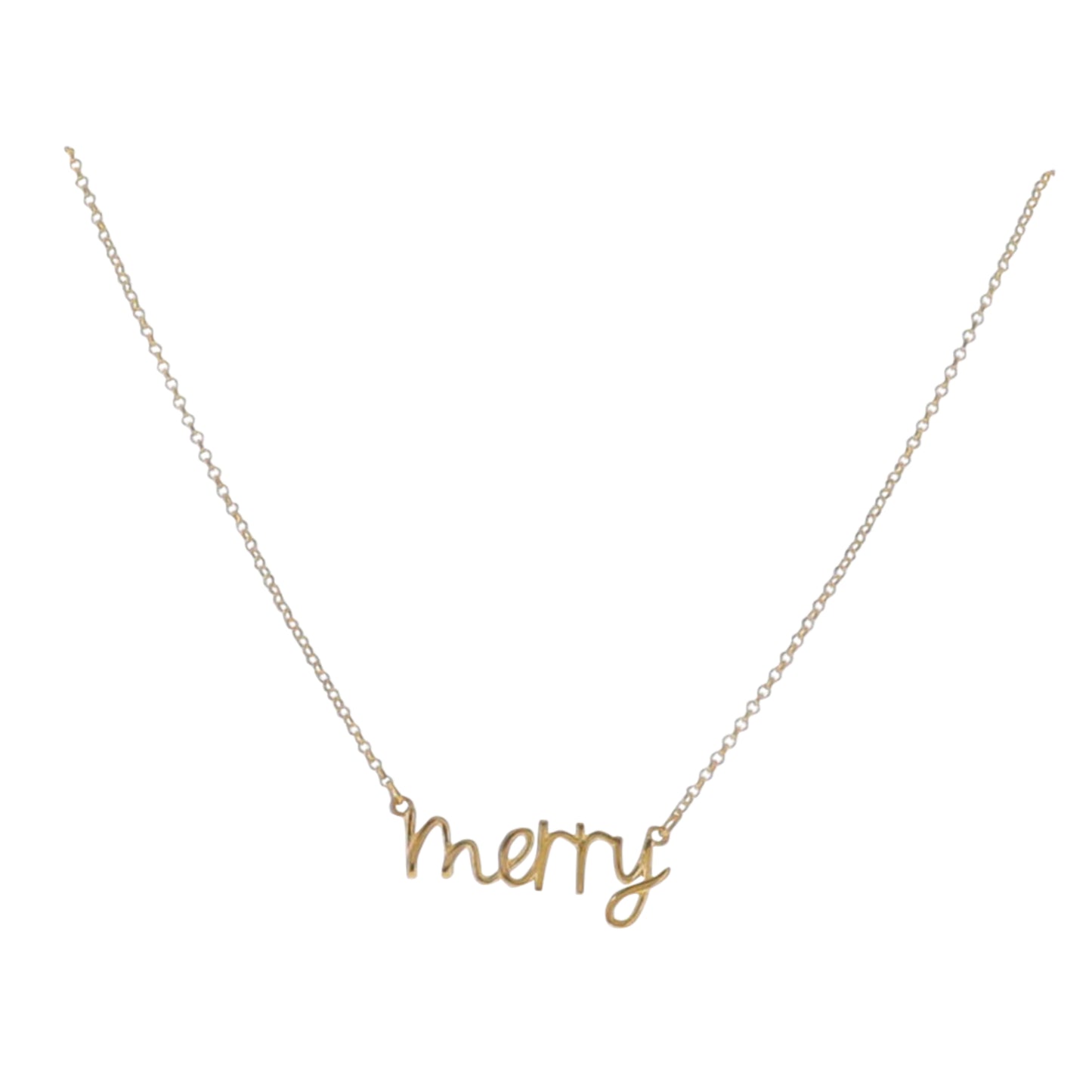 16" 18K Gold Plated Rolo Chain Necklace with Cursive "Merry"