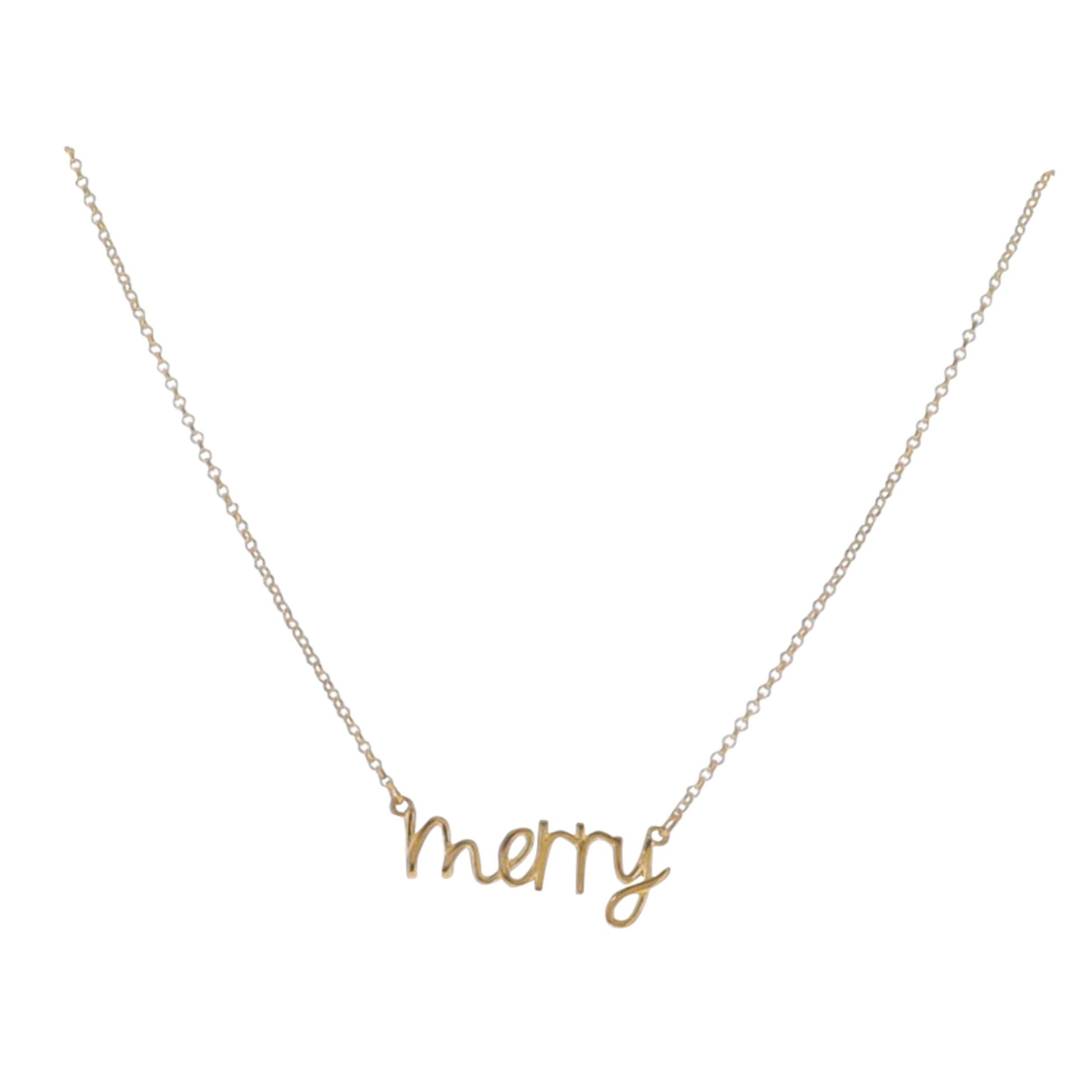 16" 18K Gold Plated Rolo Chain Necklace with Cursive "Merry"