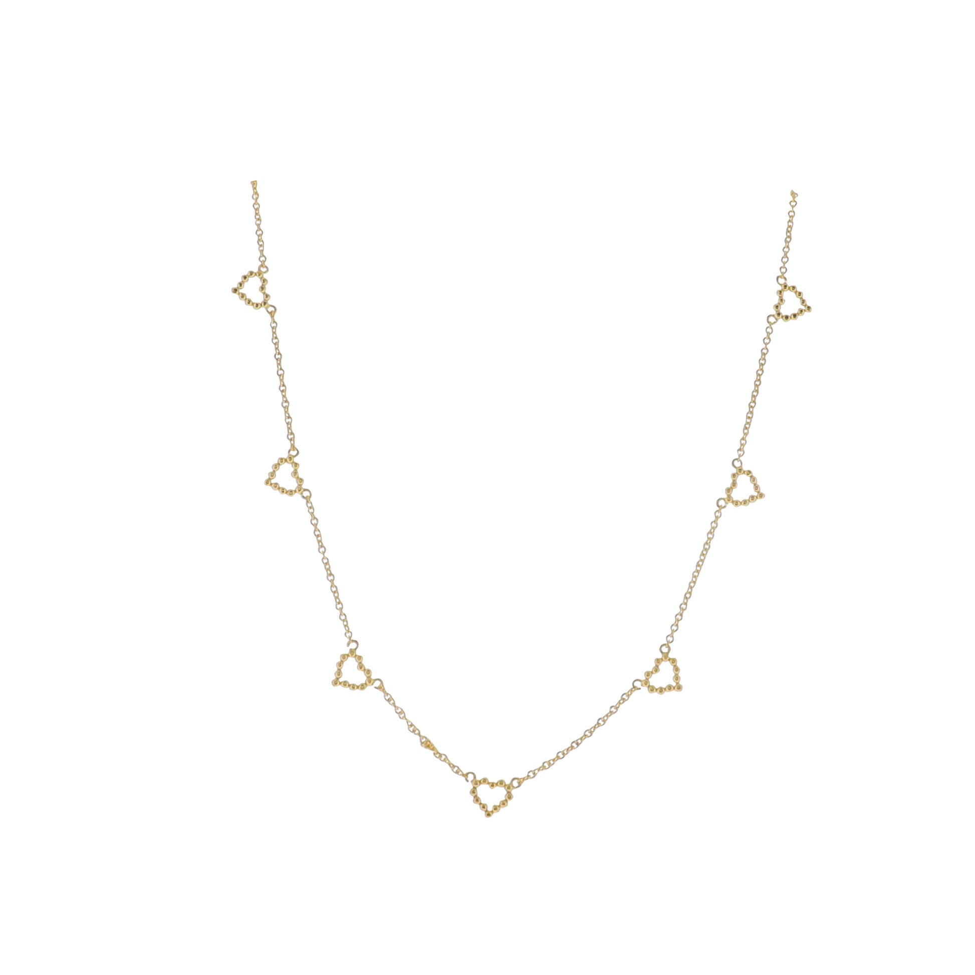 18K Gold Plated Rolo Chain Necklace with Multi Ball Open Hearts