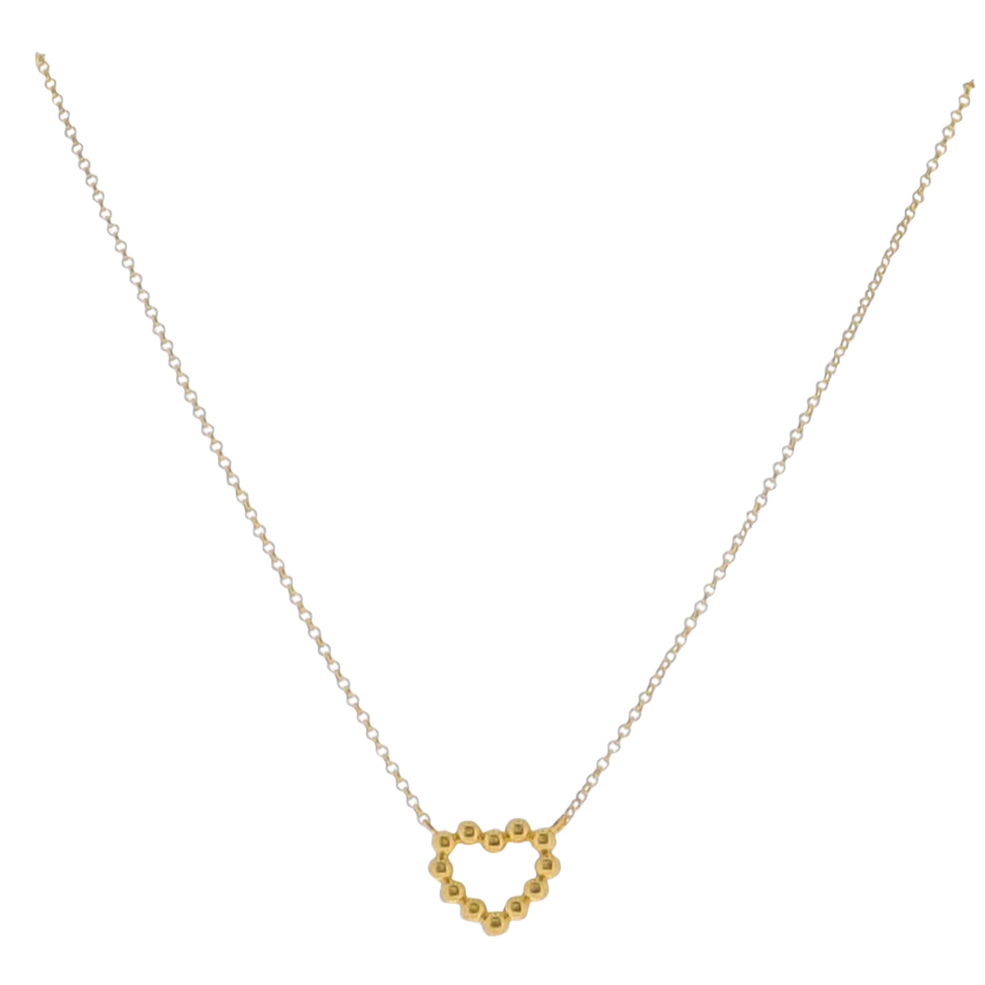 18K Gold Plated Rolo Chain Necklace with Ball Open Heart