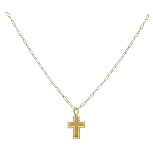 18K Gold Plated Paperclip Chain Necklace with Ball Outlined Cross