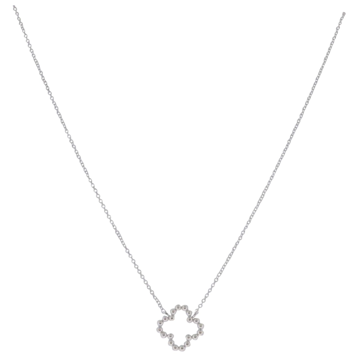 18K White Gold Plated Rolo Chain Necklace with Open Ball Quatrefoil
