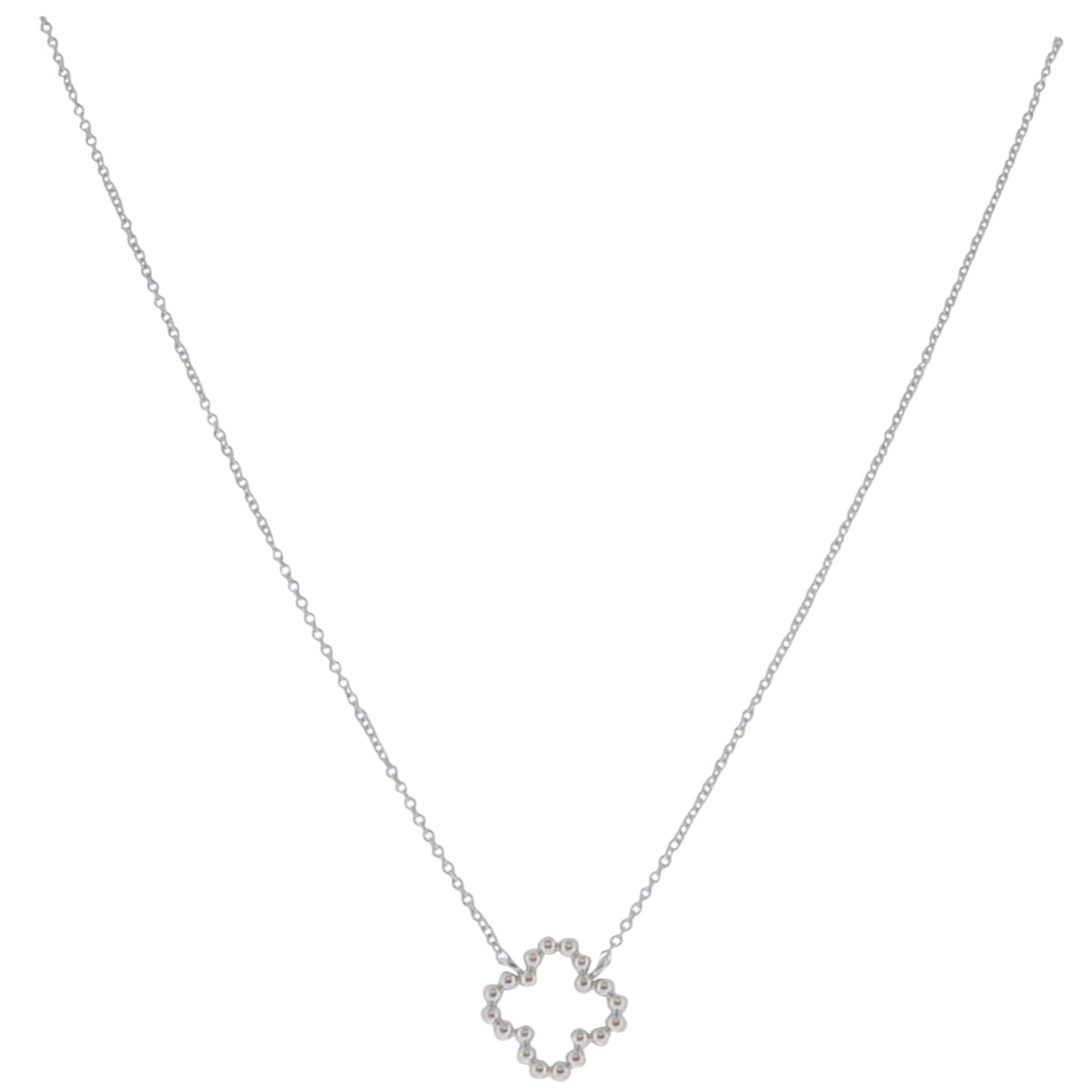 18K White Gold Plated Rolo Chain Necklace with Open Ball Quatrefoil