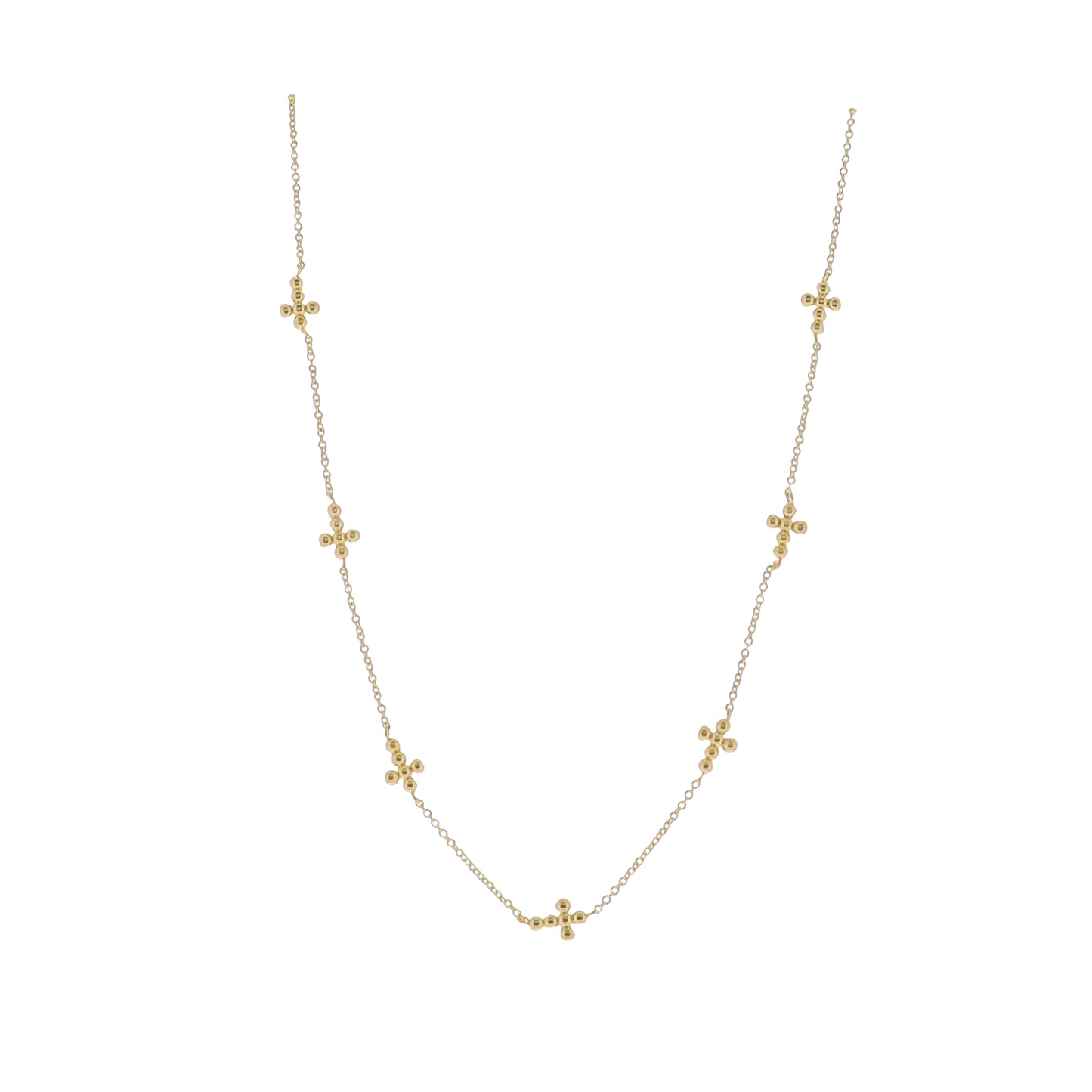 18K Gold Plated Rolo Chain Necklace with Multi Ball Cross