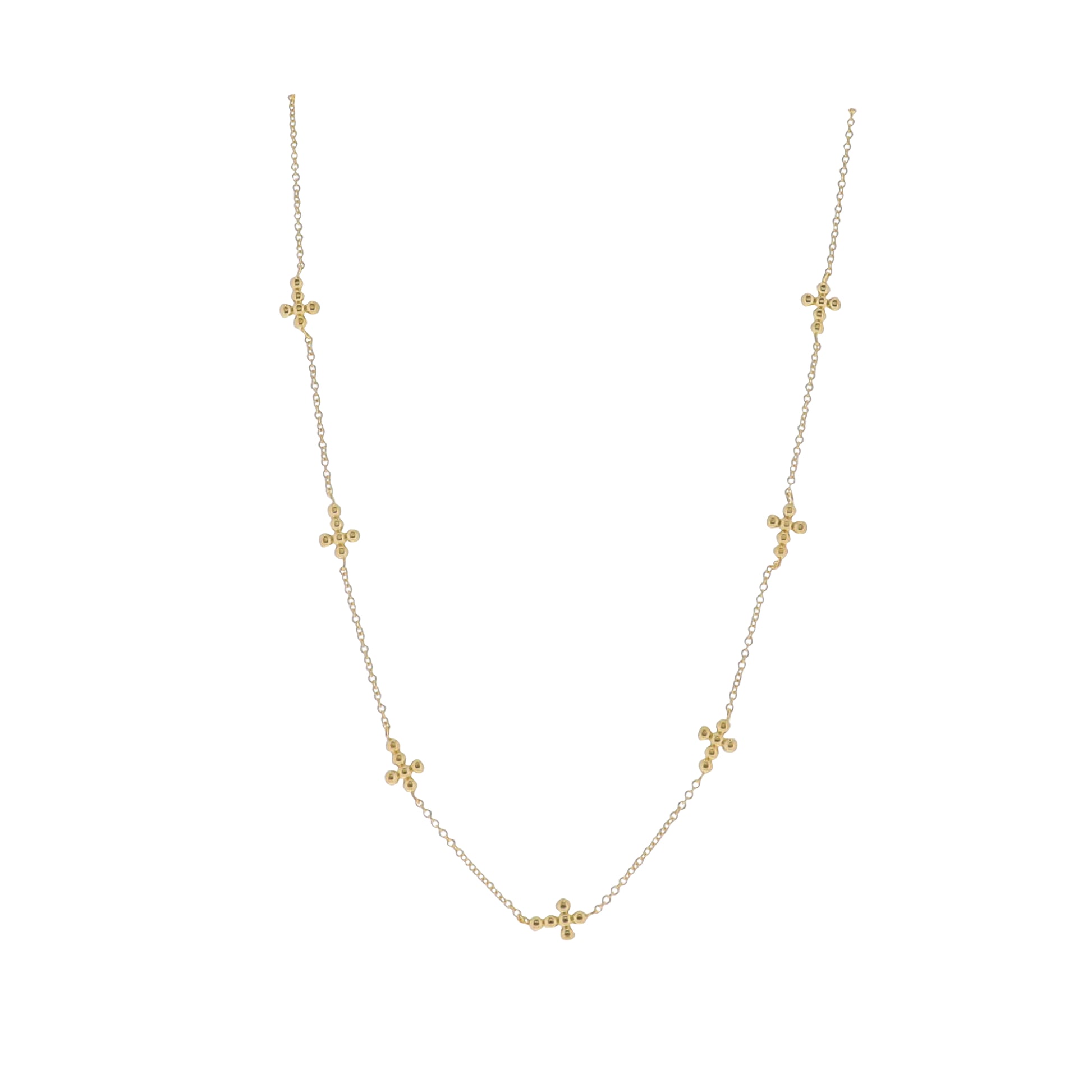 18K Gold Plated Rolo Chain Necklace with Multi Ball Cross