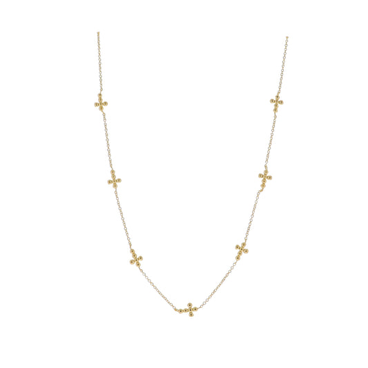 18K Gold Plated Rolo Chain Necklace with Multi Ball Cross