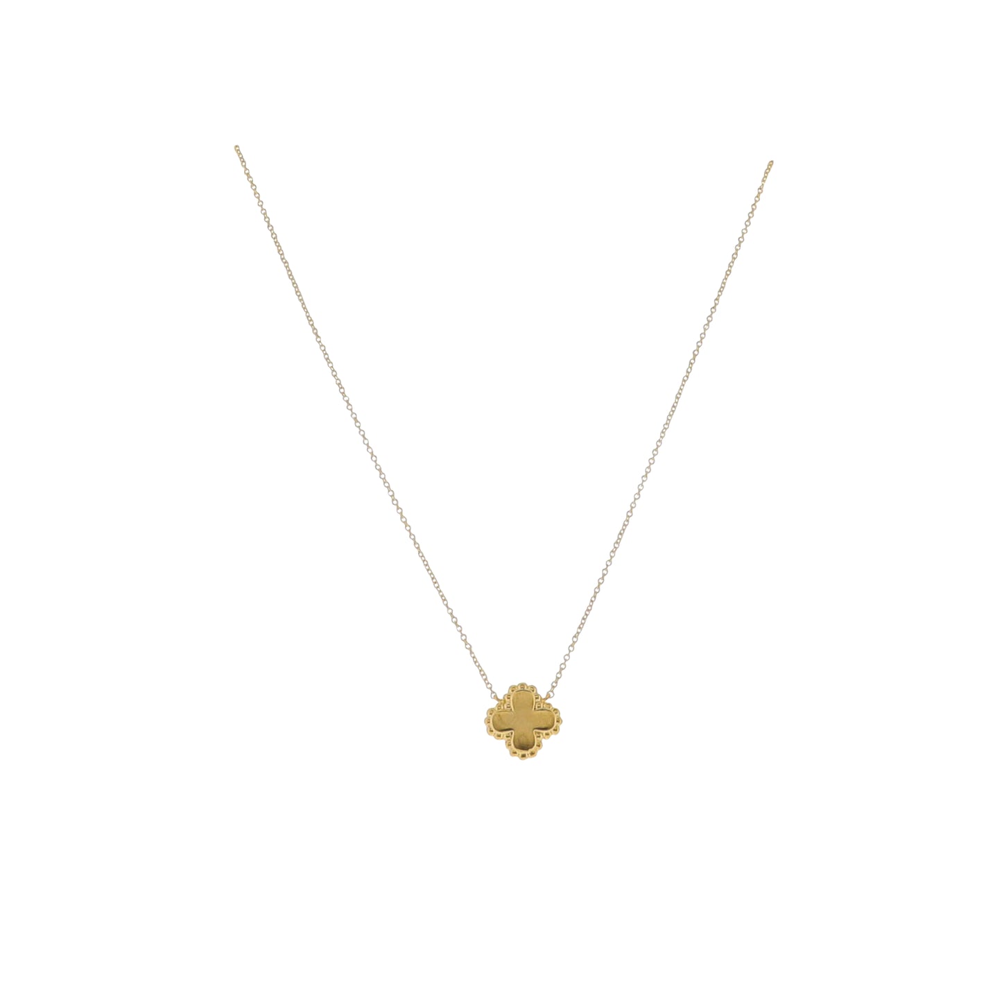 18K Gold Plated Rolo Chain Necklace with Ball Outlined Square Cross