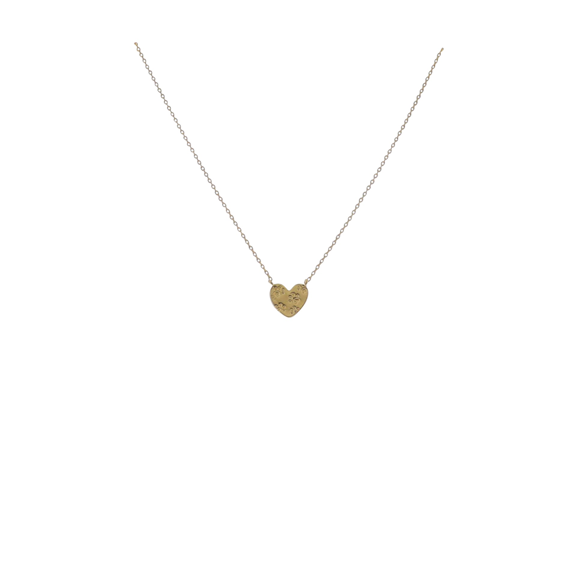 17" 18K Gold Plated Paperclip Chain Necklace with Heart with Paw Prints Pendant