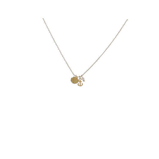 17" 18K Gold Plated Paperclip Chain Necklace with Shell, Anchor, Pearl