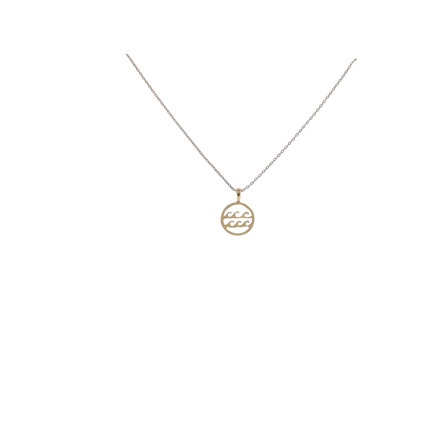 17" 18K Gold Plated Paperclip Chain Necklace with Circle with Waves