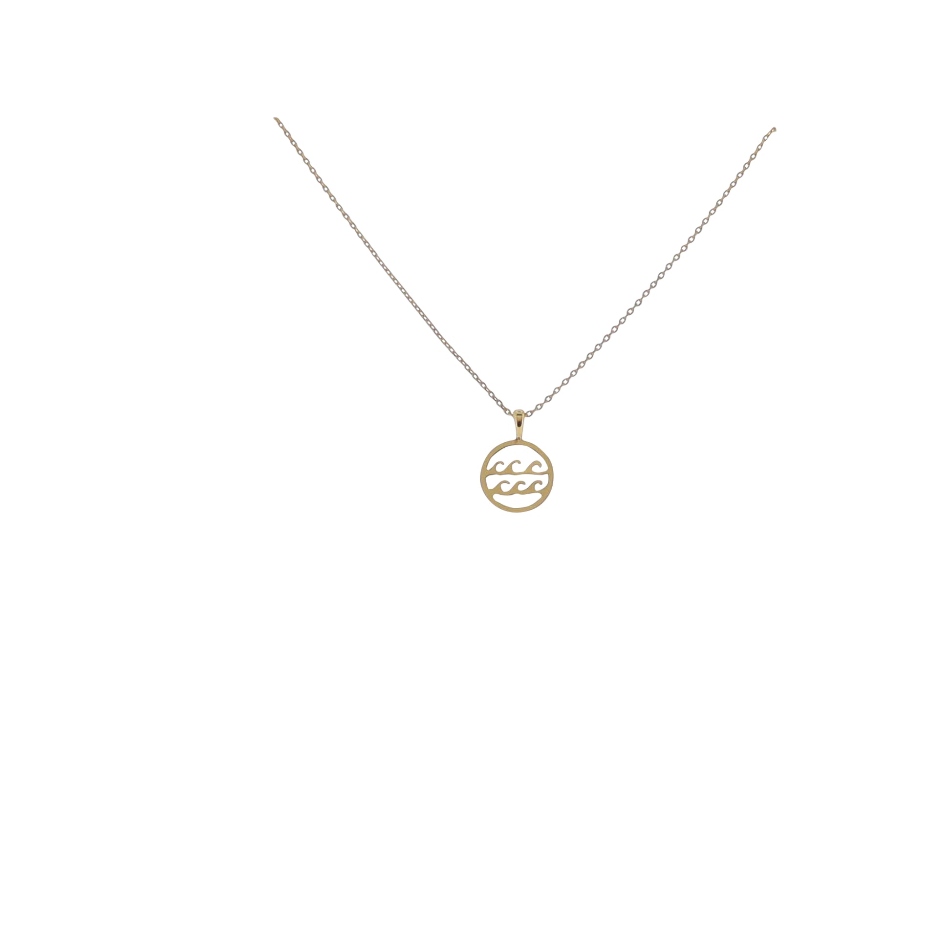 17" 18K Gold Plated Paperclip Chain Necklace with Circle with Waves