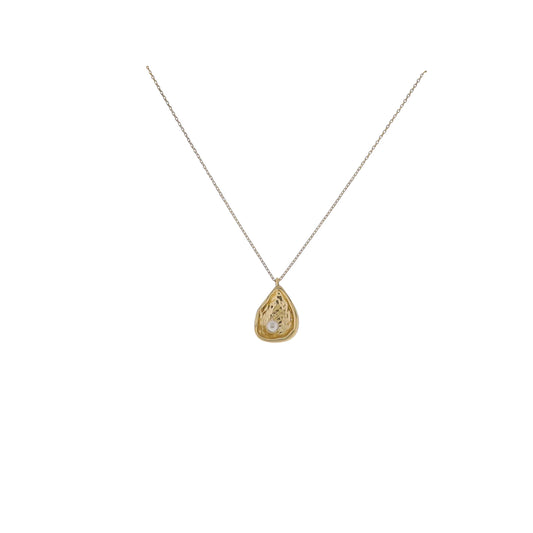 17" 18K Gold Plated Paperclip Chain Necklace with Shell with Pearl Inside
