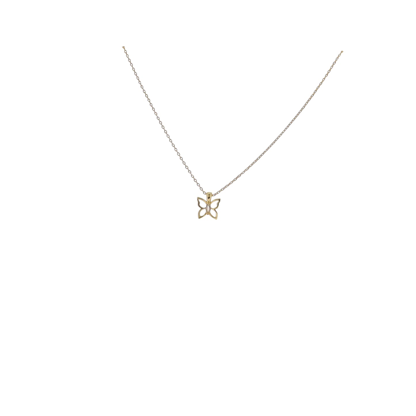 17" 18K Gold Plated Paperclip Chain Necklace with Butterfly Pendant