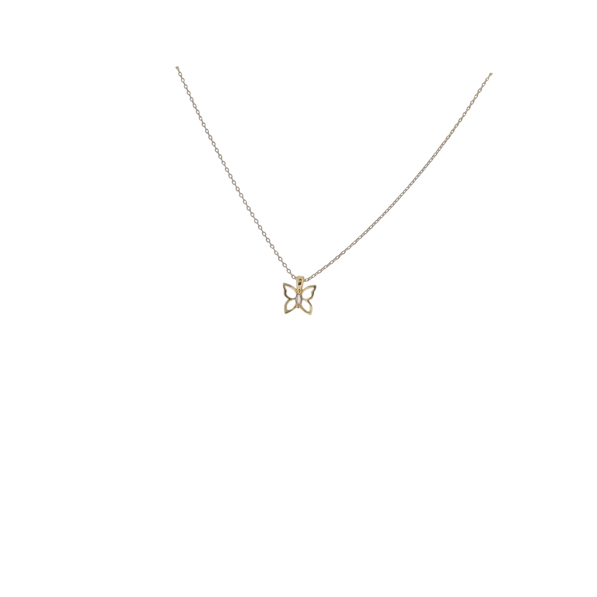 17" 18K Gold Plated Paperclip Chain Necklace with Butterfly Pendant