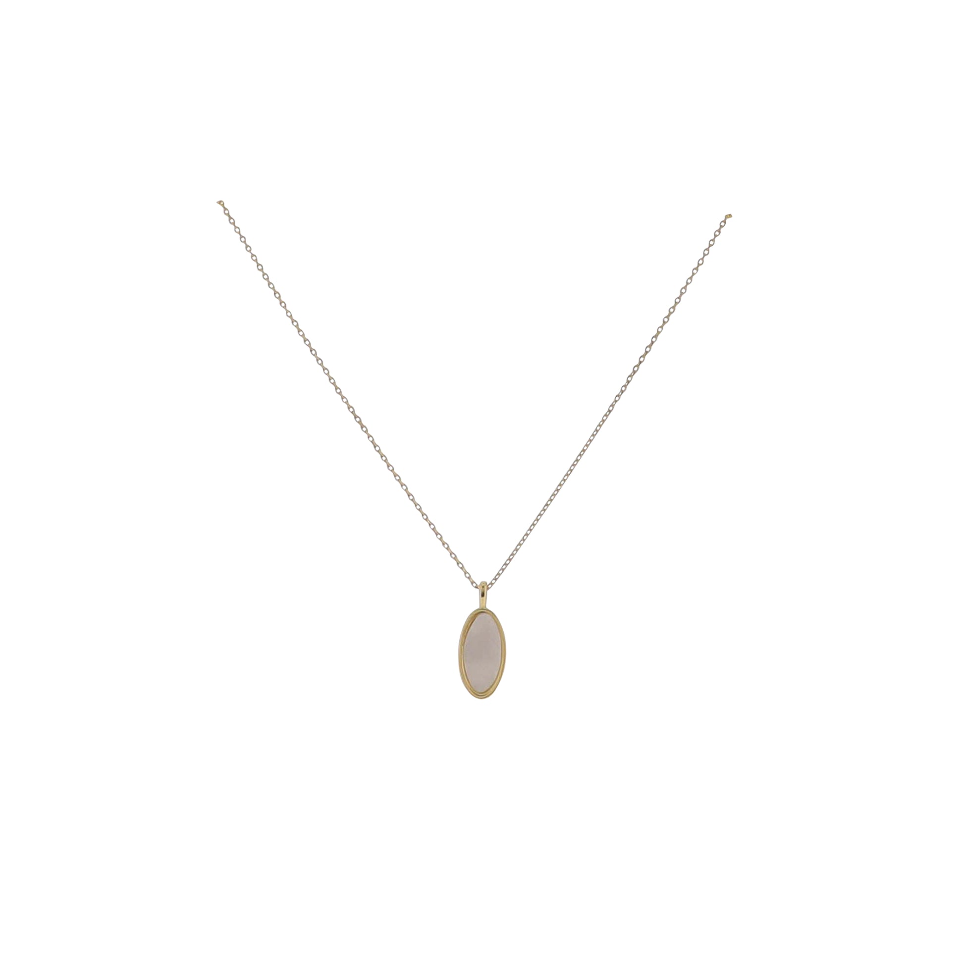 17" 18K Gold Plated Paperclip Chain Necklace with Shell Oval Pendant