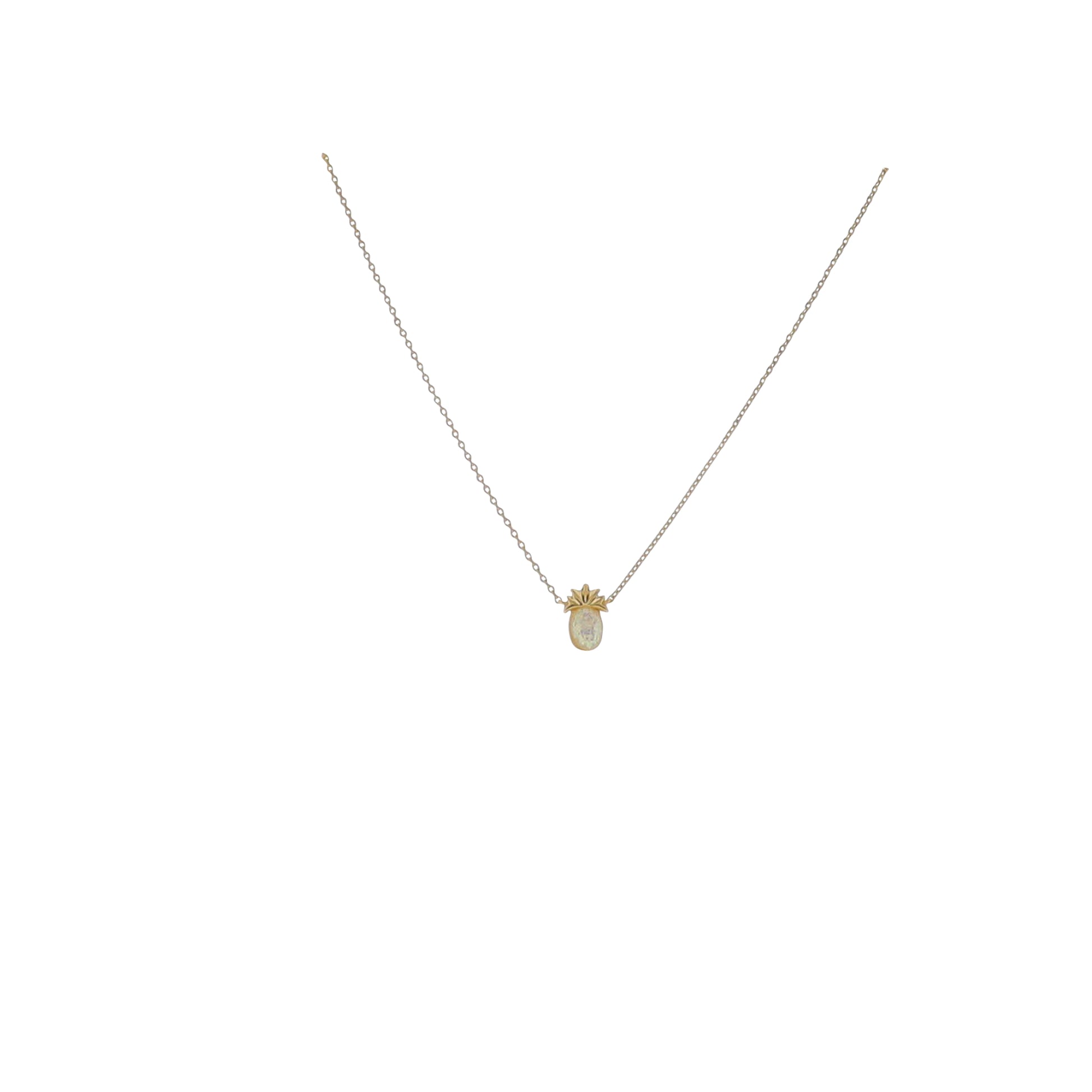 17" 18K Gold Plated Paperclip Chain Necklace with Opal Pineapple Pendant