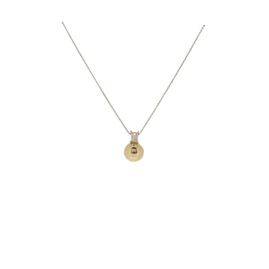 17" 18K Gold Plated Paperclip Chain Necklace with Clear Crystal Rectangle on Hollow Ball Pendant