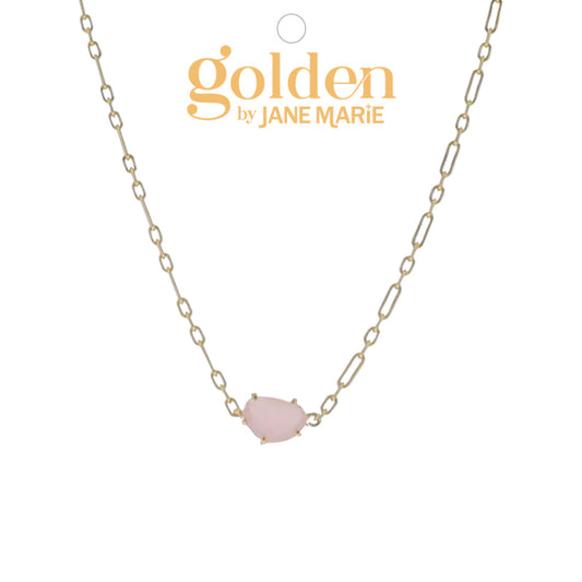 16" 18K Gold Plated Link Paperclip Chain Necklace with "January" Garnet Red Stone Pendant