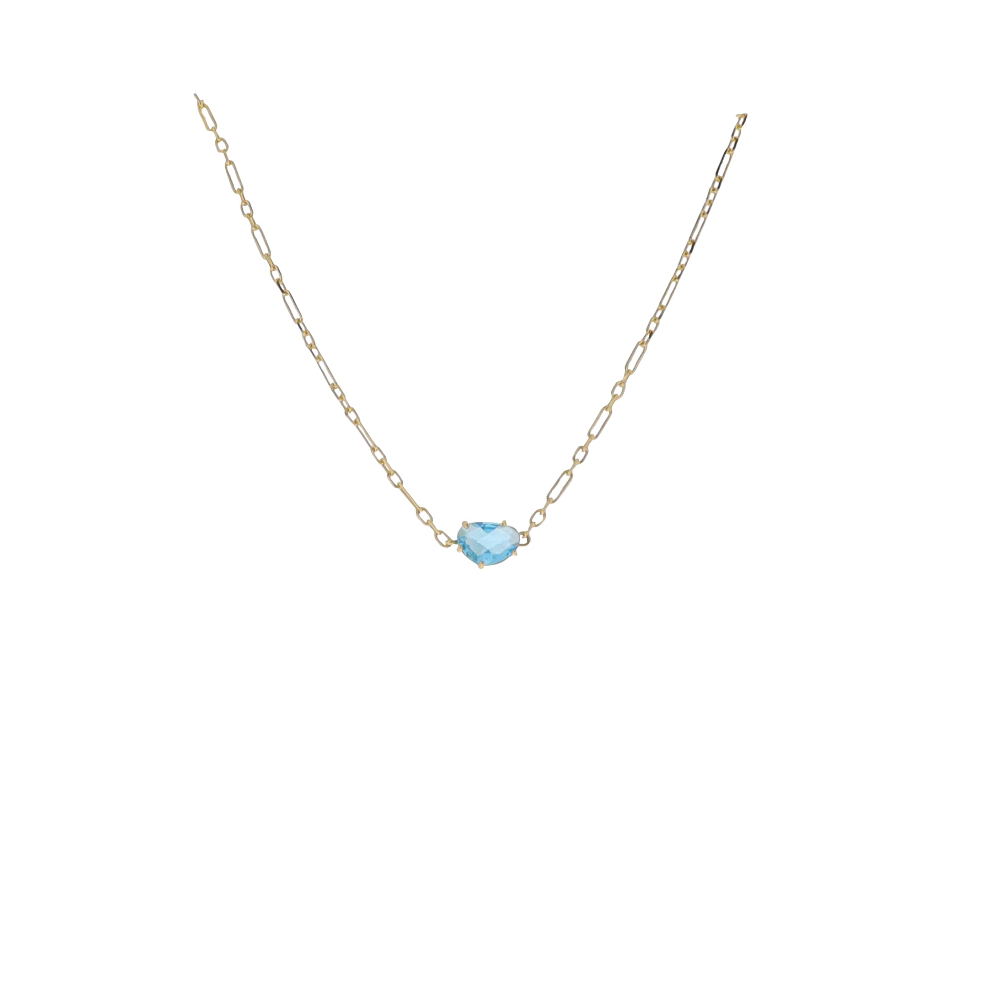 16" 18K Gold Plated Link Paperclip Chain Necklace with "December" Turquoise Blue Stone Pendant